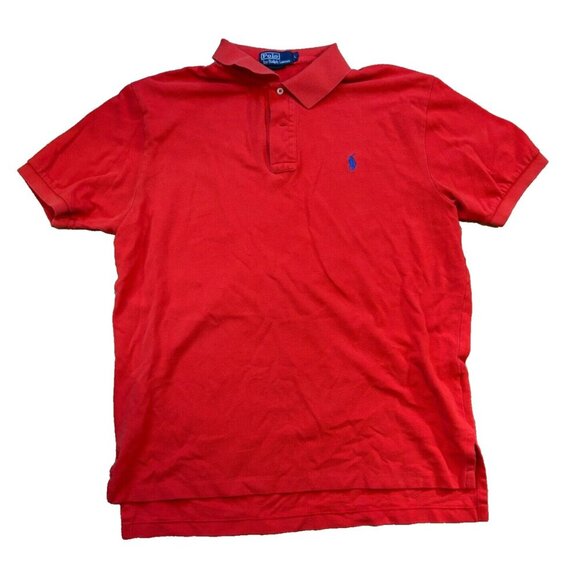 Vintage 90s Polo Ralph Lauren Polo Shirt Mens Large L Red w/ Blue Logo - Picture 1 of 5